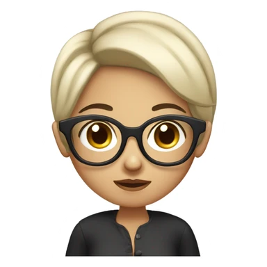 a girl with short black hair, Wearing large square-framed glasses, Round face, calm expression sticker