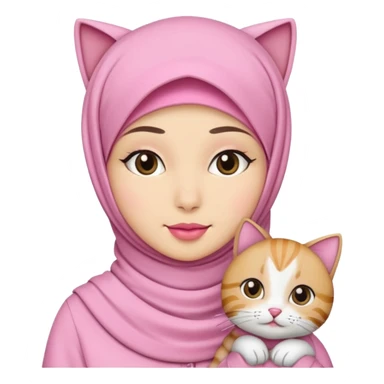 wanita hijab pink dengan 1 kucing sticker