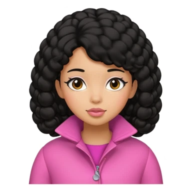 A caramel skinned girl that’s has puffy black hair in a puff skinny and wears a pink coat  sticker