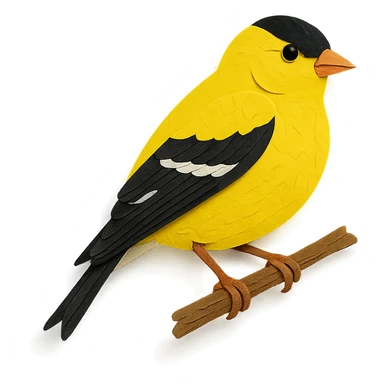 American Goldfinch on a branch, layered paper details, realistic feather patterns, vivid yellow and black markings sticker