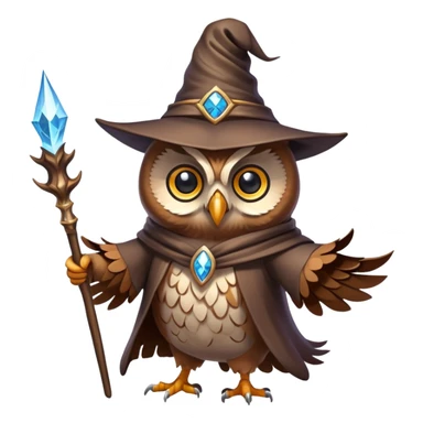 owl wizard with magic wand and pointy hat sticker