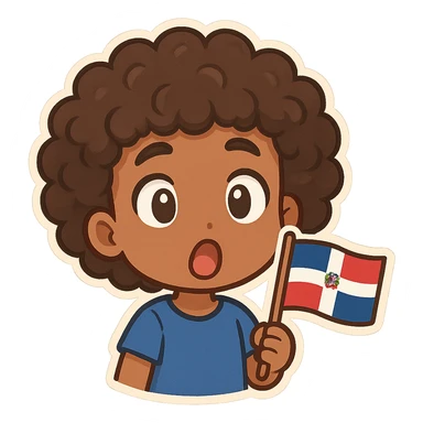 chibi emoji of a Dominican character with curly hair and brown skin, surprised expression sticker