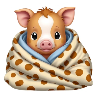 Spotted baby kunekune pig cozy in a blanket sticker