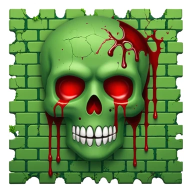 A moss covered green brick wall splattered with blood, in the style.of your bleeding skull art. sticker