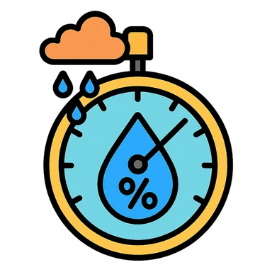 A humidity gauge with a wet atmosphere sticker