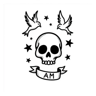 Old school Americana tattoo skull with nautical stars and swallows sticker