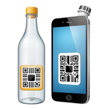 phone screen showing barcode being scanned from bottle, both phone and bottle visible, no text sticker