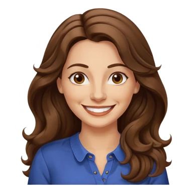 40 yr croatian woman, long wavy brown hair, big smile, side part, 
 sticker