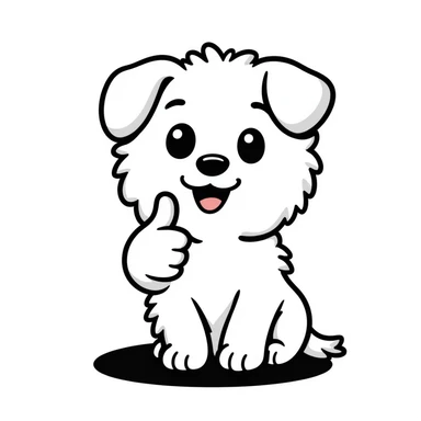 cartoon Maltese puppy giving a thumbs up, hand-drawn look sticker