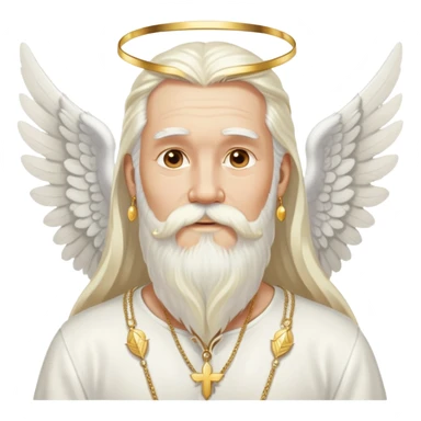 God, man with long white hair, beard and white mustache, white angel wings on his back, gold earrings hanging from ears sticker
