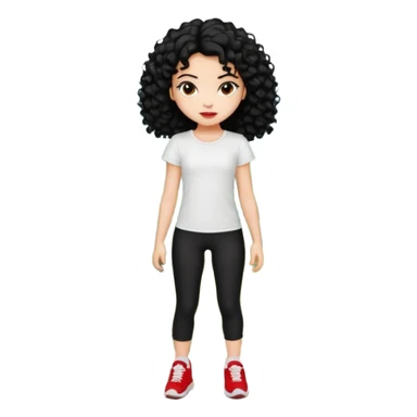 generate a pretty bratz fair skinned girl with curly black hair wearing a white tshirt trekking on a hill with red sneakers on and black leggings.  Put a hill behind her sticker
