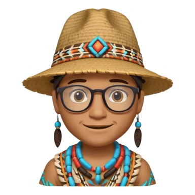 cute Indigenous tribal male character portrait, head and shoulders only, wearing glasses, stylish hat, friendly smile, colorful tribal patterns, 3D cartoon, mobile game icon style, clean background, no text, no watermark
 sticker