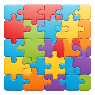 An icon showing connected jigsaw puzzle pieces with letters sticker
