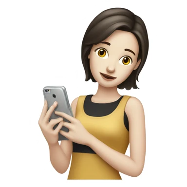 A girl with pale skin and dark brown hair shilling on her phone sticker