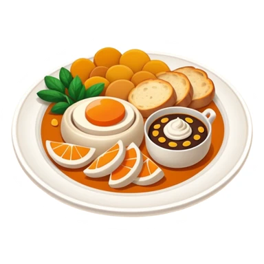 Homemade dishes on a plate, warm cozy colors, simple shapes, flat design, high contrast, friendly and inviting. sticker