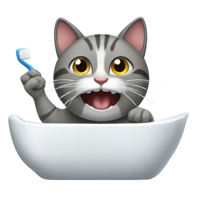 cat brushing teeth sticker