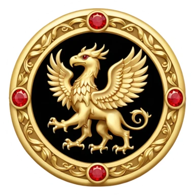 Golden griffin crest / brosch in a circle with red gems and no background sticker