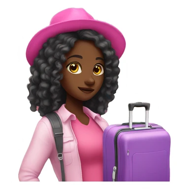 Black girl with long hair who loves to travel with pink luggage sticker