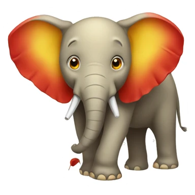 a yellow elephant with a red trunk sticker