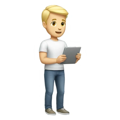 short blonde hair dad tall full body holding tablet sticker