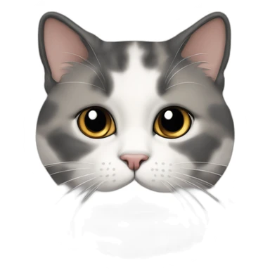 senior chubby diluted calico cat, white chin, black nose, grey ears, grey and white sticker