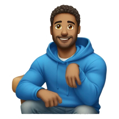 Handsome man sitting with blue hoodie sticker