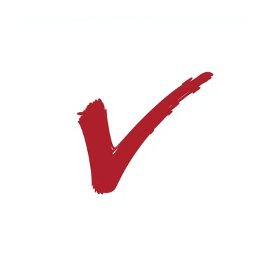 red checkmark as a 'yes' marker for text, torn brush stroke style, inspired by eastern calligraphy, no background, 512x512px sticker