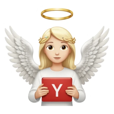 "An angel emoji with blonde hair, a halo, wings, holding a 'COMPARTILHAR' sign in bold letters." sticker