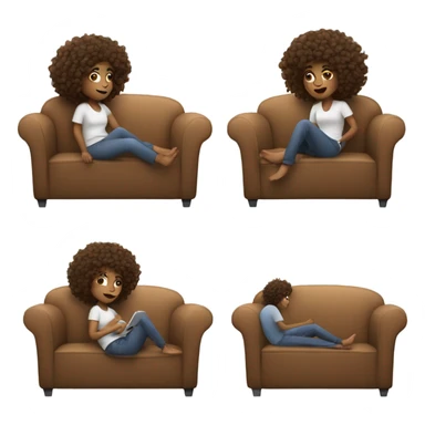 Curly hair brown girl laying on sofa watching tv sticker