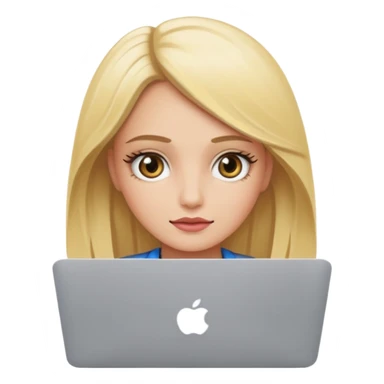 Chica rubia con anteojos usando una MacBook  sticker