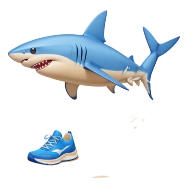 Blue shark with blue running shoes on the beach and the shark has legs sticker