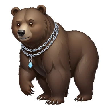 Full-length dark bear with detailed fur, on all four legs, wearing only a clean simple ice chain collar, no pendants or attachments sticker