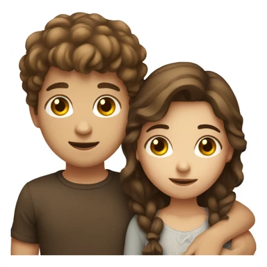 Girl with brown hair hugging boy with brown hair sticker