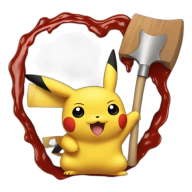 Pikachu with a ketchup stained axe sticker