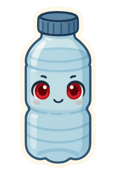 A water bottle with red eyes sticker