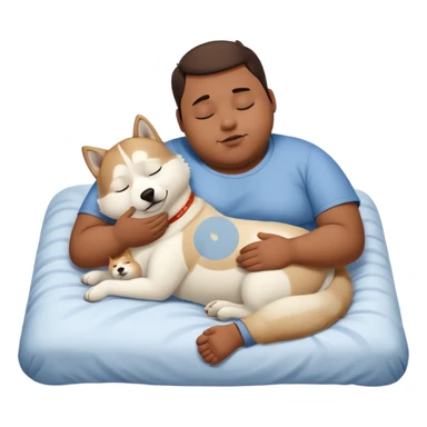 Obese brown man with white husky sleeping in bed  sticker