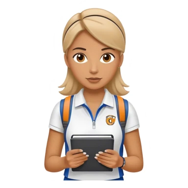  female sport coach with coach wear and holding a notebook sticker