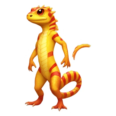A Yellow Shiny Anthro-Scalie-Lizard-Reptile-Salamander-Fakémon with red stripes and orange frills Full Body sticker