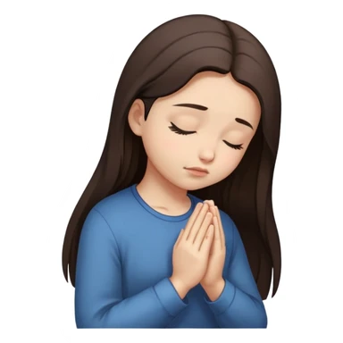 Girl long dark brown hair light medium skin pray head bowed eyes closed regular clothes sticker