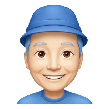 Nam 65 tuổi, tóc ngắn, đội mũ màu xanh, cười tươi, realistic sticker