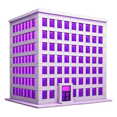 Русская белая кирпичная панелька с фиолетовыми неоновыми окнами в виде куба sticker
