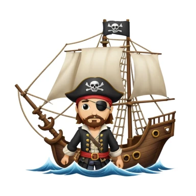pirate with eye sailing a ship in strome sea background sticker