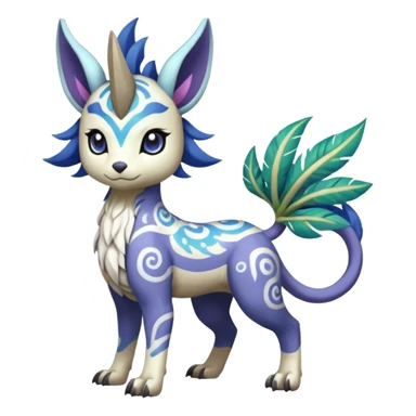 Tropical Tiny Marked Patterned Tribal Colorful Skilled Adept Graceful Asian Painted Garurumon-Meloetta-Absol-Suicune-Cobalion-fusion-hybrid-creature (full body) sticker