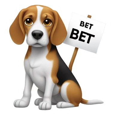 Beagle holding a sign that says “BET” sticker