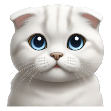  Scottish Fold cat with short white fur and blue eyes. It has a round face and smooth, silky fur. The cat’s expression is friendly, slightly playful, and exudes softness. sticker