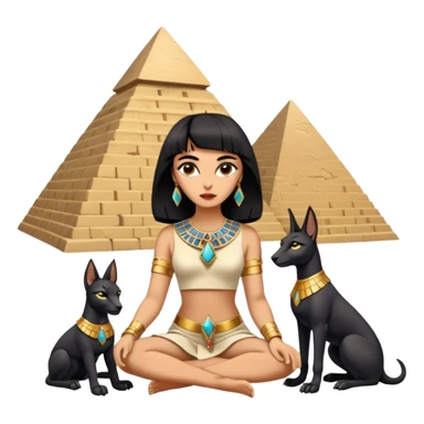 Kindly mannered Elizabeth Taylor cleopatra Protecting spell silky black-haired tiny statuette scale feral Anubis and pyramid scenery stone-age cracked irregular dwelling  sticker