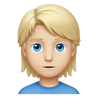 9 year old boy, medium long blond hair, blue eyes, white skin, sticker