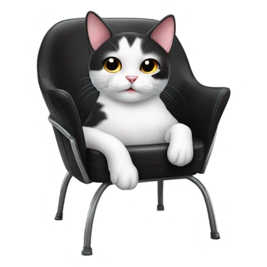 cute black and white cat laying on a big modern black leather and metal chair  sticker