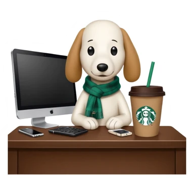 snoopy in a desk with starbucks and his chanel purse sticker