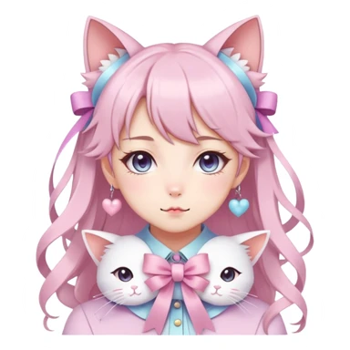 Gorgeous Kawaii Cute Beautiful Elegant Pretty Pastel Anime Catlady with ribbons sticker